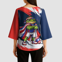 Benito Bowl Puerto Rican Football Kimono Sleeve Blouse Coquí Frog Puerto Rican
