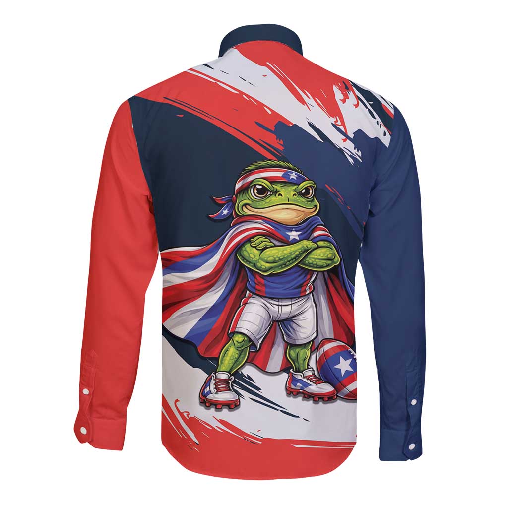 Benito Bowl Puerto Rican Football Long Sleeve Button Shirt Coquí Frog Puerto Rican
