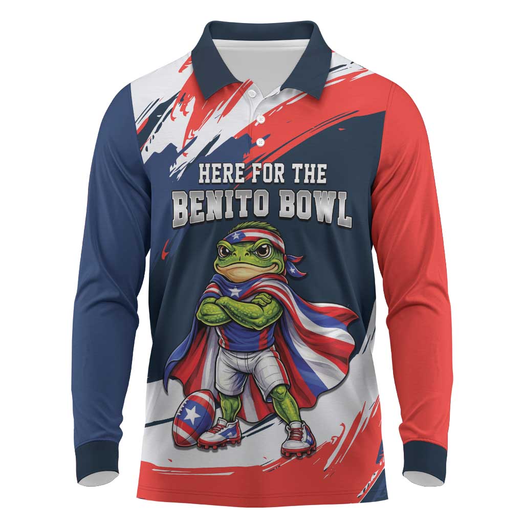 Benito Bowl Puerto Rican Football Long Sleeve Polo Shirt Coquí Frog Puerto Rican