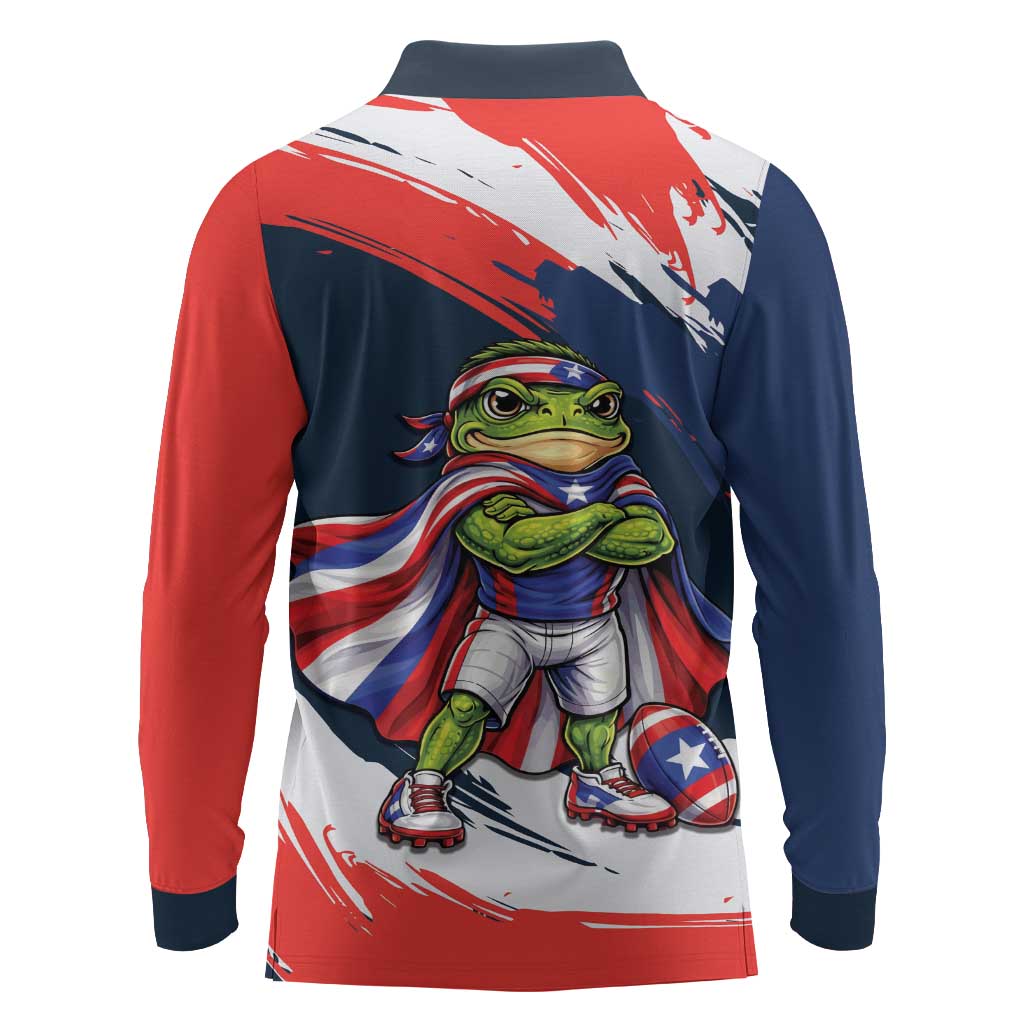 Benito Bowl Puerto Rican Football Long Sleeve Polo Shirt Coquí Frog Puerto Rican
