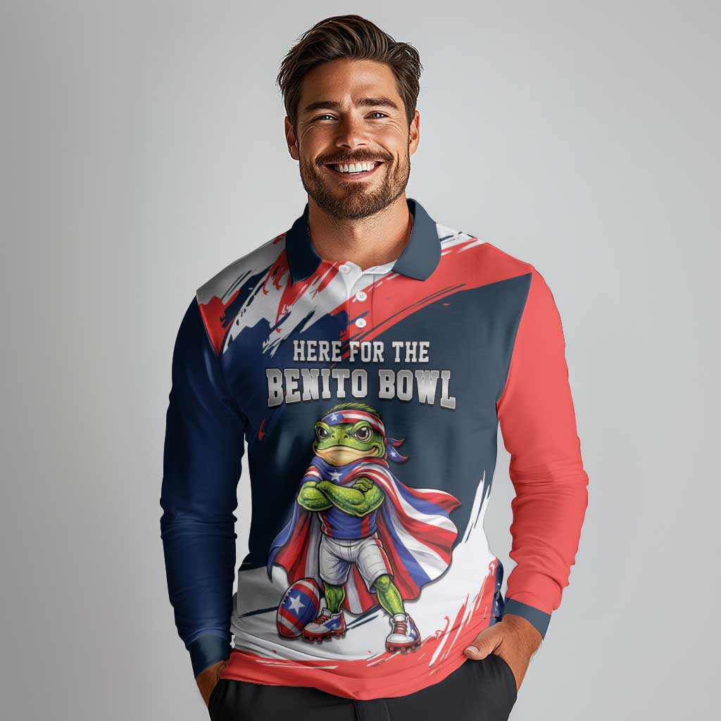 Benito Bowl Puerto Rican Football Long Sleeve Polo Shirt Coquí Frog Puerto Rican