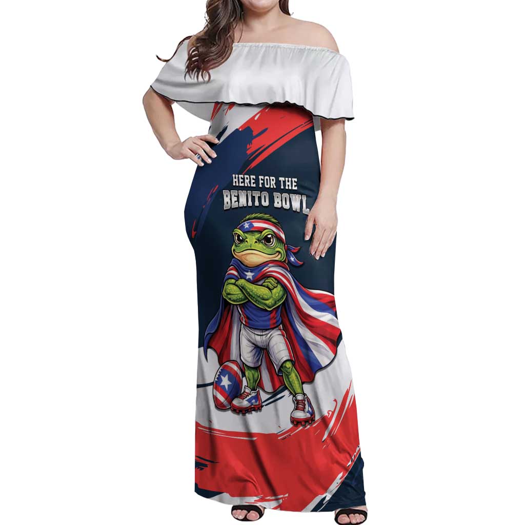 Benito Bowl Puerto Rican Football Off Shoulder Maxi Dress Coquí Frog Puerto Rican