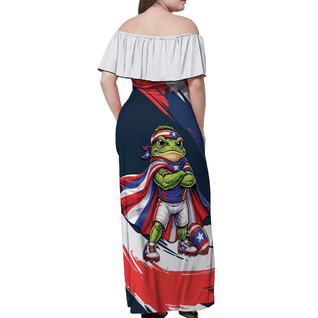 Benito Bowl Puerto Rican Football Off Shoulder Maxi Dress Coquí Frog Puerto Rican