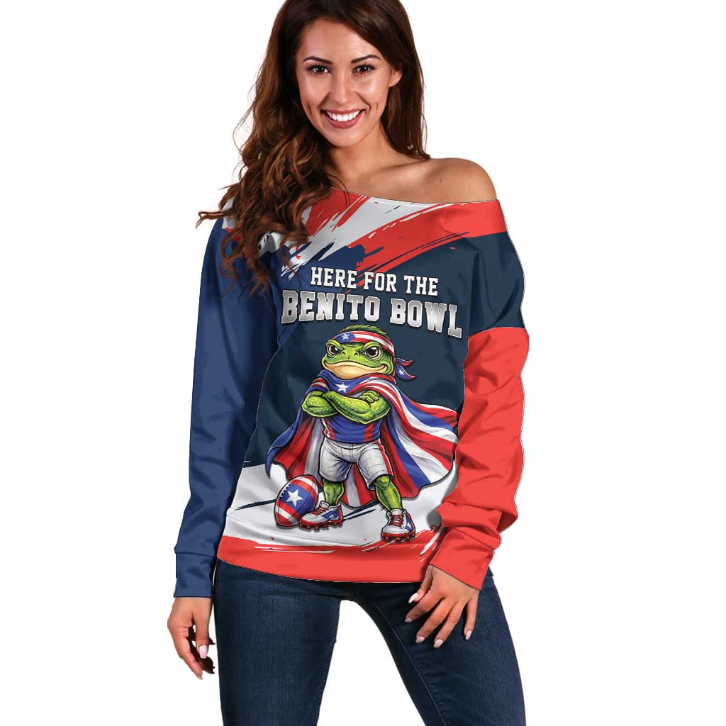 Benito Bowl Puerto Rican Football Off Shoulder Sweater Coquí Frog Puerto Rican