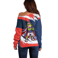 Benito Bowl Puerto Rican Football Off Shoulder Sweater Coquí Frog Puerto Rican