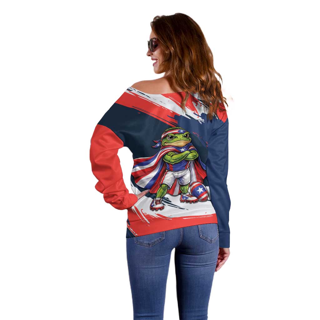 Benito Bowl Puerto Rican Football Off Shoulder Sweater Coquí Frog Puerto Rican