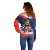 Benito Bowl Puerto Rican Football Off Shoulder Sweater Coquí Frog Puerto Rican