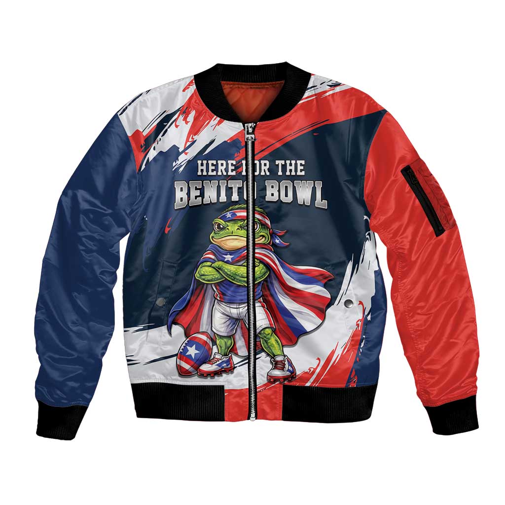 Benito Bowl Puerto Rican Football Sleeve Zip Bomber Jacket Coquí Frog Puerto Rican