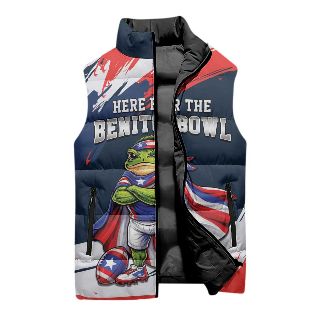 Benito Bowl Puerto Rican Football Sleeveless Puffer Jacket Coquí Frog Puerto Rican