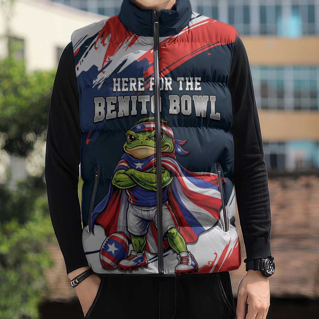 Benito Bowl Puerto Rican Football Sleeveless Puffer Jacket Coquí Frog Puerto Rican