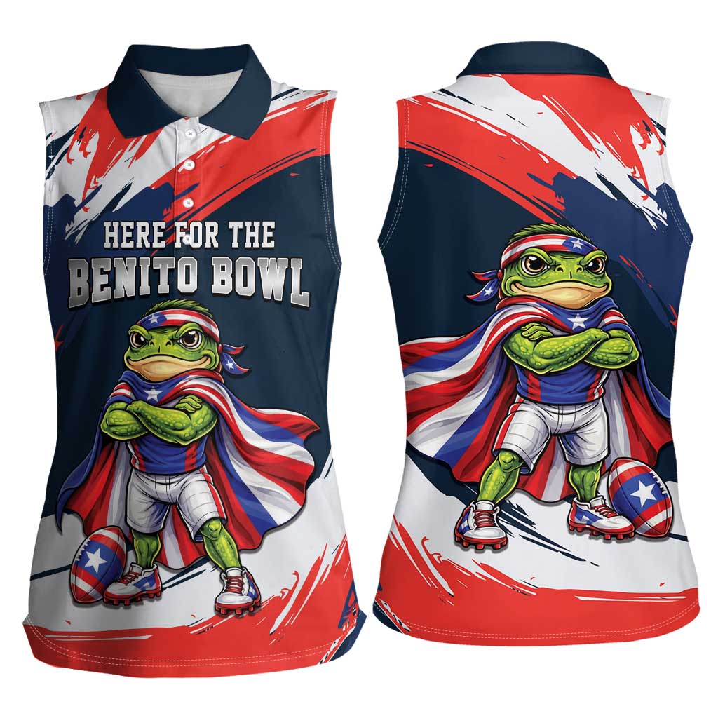Benito Bowl Puerto Rican Football Women Sleeveless Polo Shirt Coquí Frog Puerto Rican