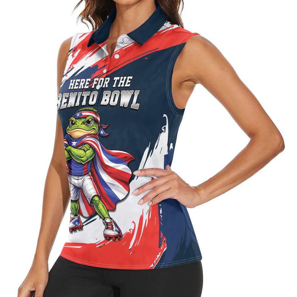 Benito Bowl Puerto Rican Football Women Sleeveless Polo Shirt Coquí Frog Puerto Rican
