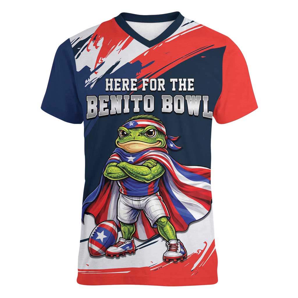 Benito Bowl Puerto Rican Football Women V-Neck T-Shirt Coquí Frog Puerto Rican