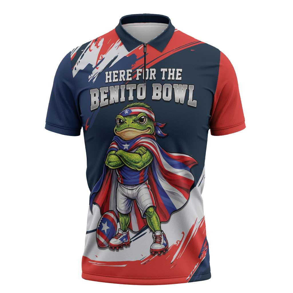 Benito Bowl Puerto Rican Football Zipper Polo Shirt Coquí Frog Puerto Rican