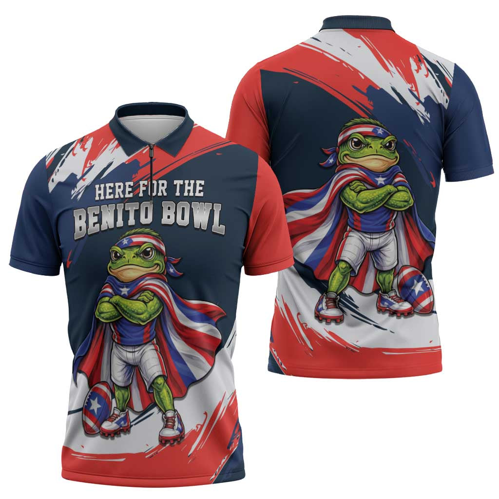Benito Bowl Puerto Rican Football Zipper Polo Shirt Coquí Frog Puerto Rican