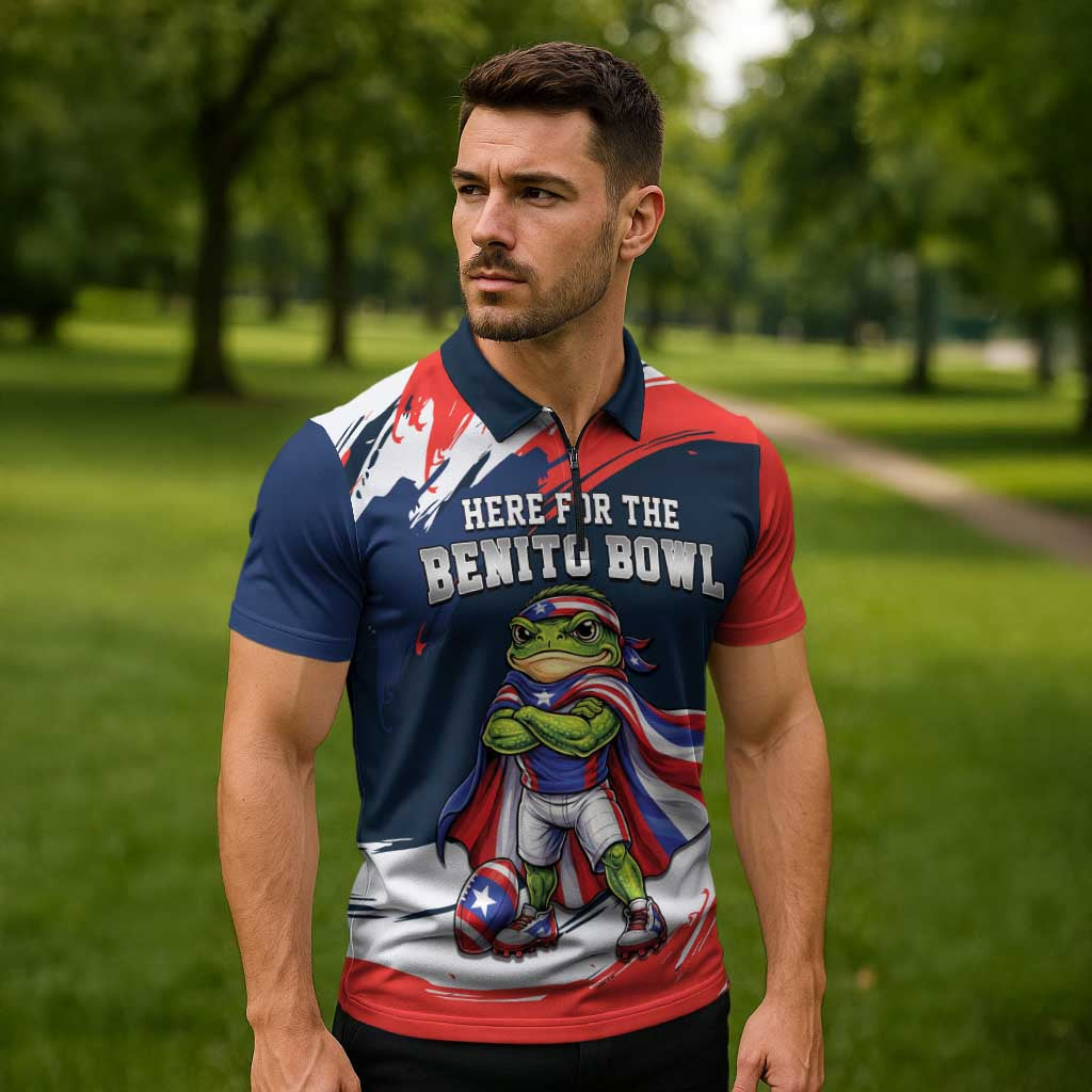 Benito Bowl Puerto Rican Football Zipper Polo Shirt Coquí Frog Puerto Rican