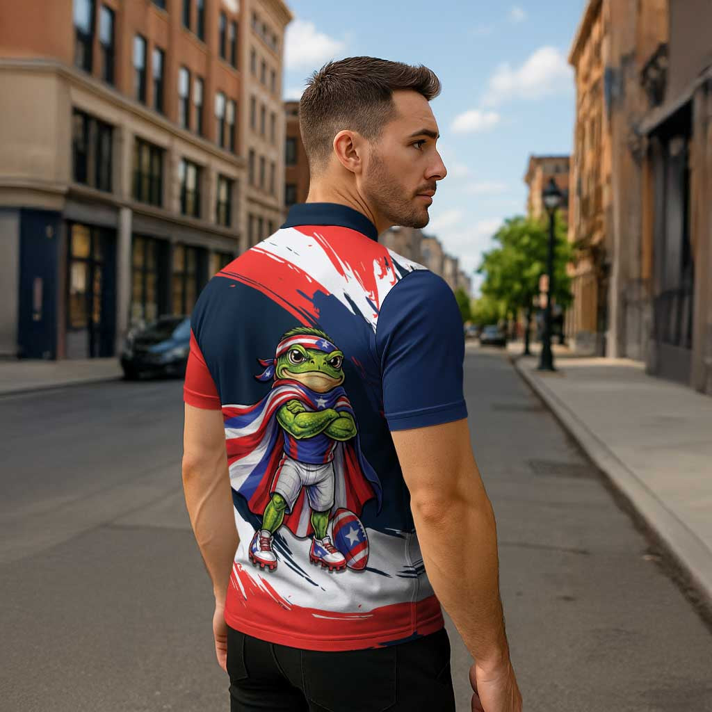 Benito Bowl Puerto Rican Football Zipper Polo Shirt Coquí Frog Puerto Rican