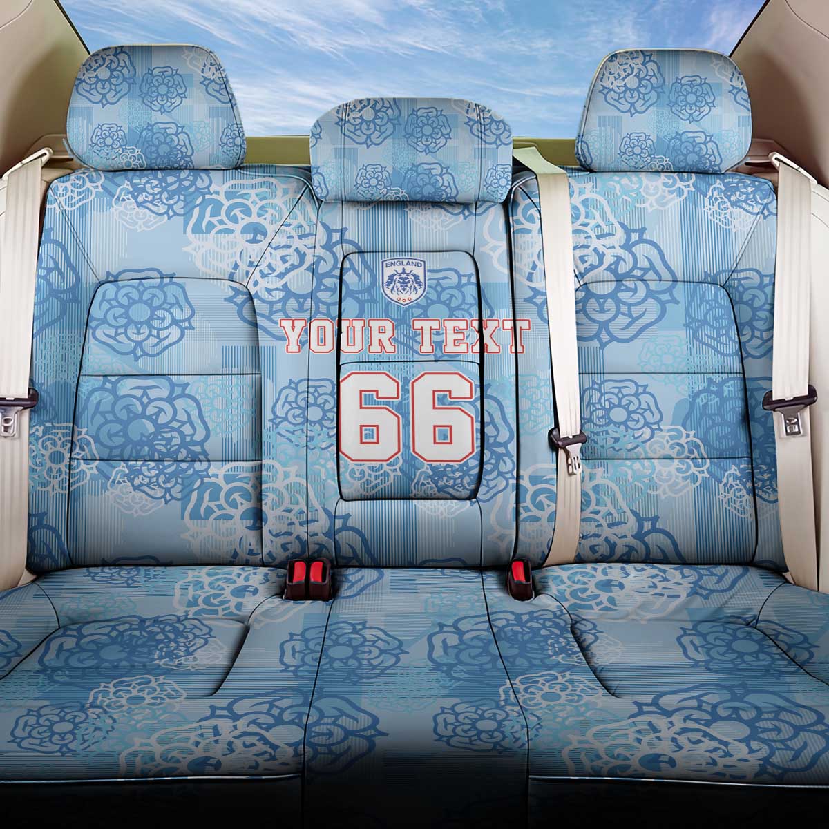Custom World Football 2026 England Back Car Seat Cover Three Lions and Tudor Rose Pattern