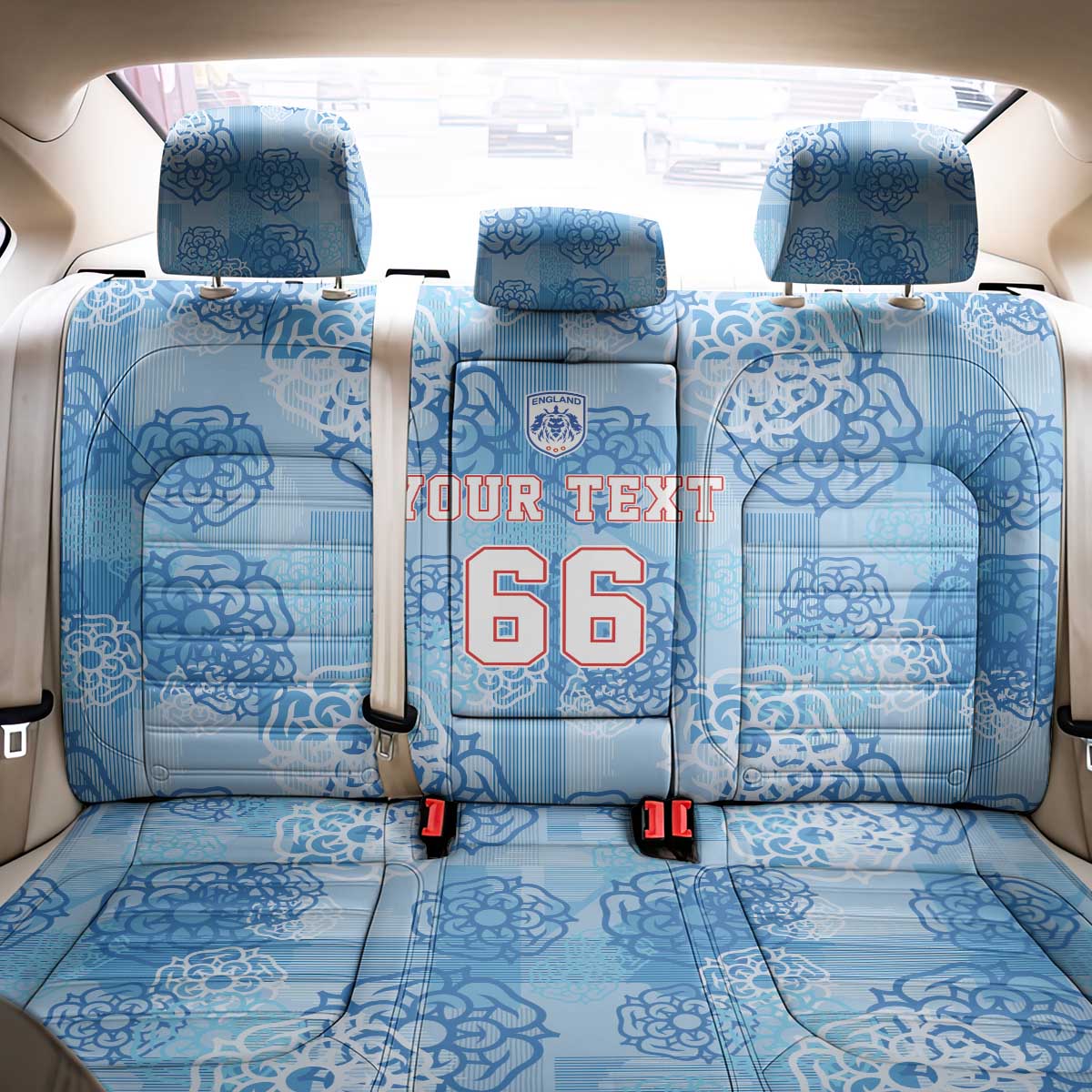 Custom World Football 2026 England Back Car Seat Cover Three Lions and Tudor Rose Pattern