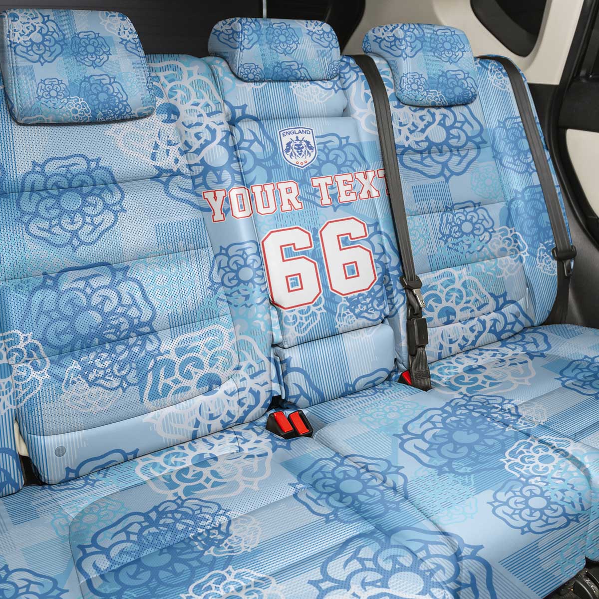 Custom World Football 2026 England Back Car Seat Cover Three Lions and Tudor Rose Pattern