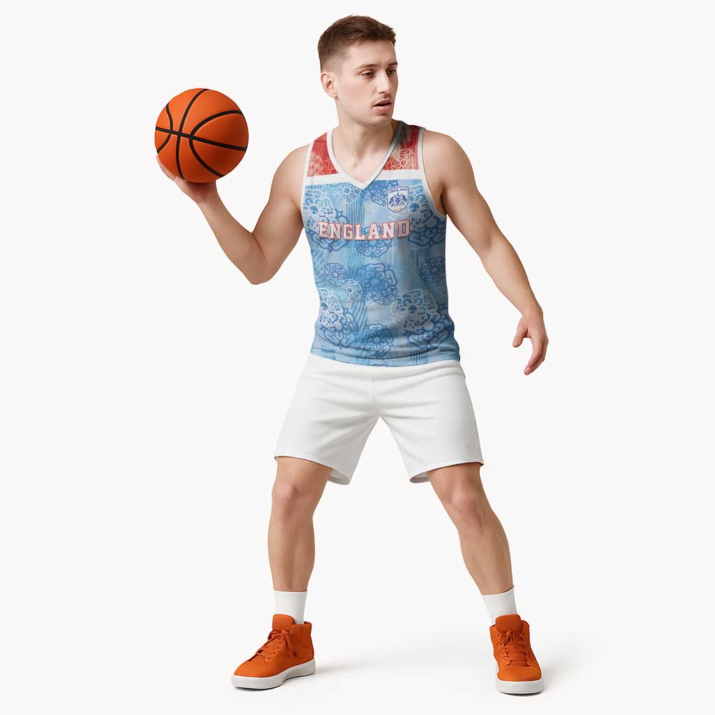 Custom World Football 2026 England Basketball Jersey Three Lions and Tudor Rose Pattern