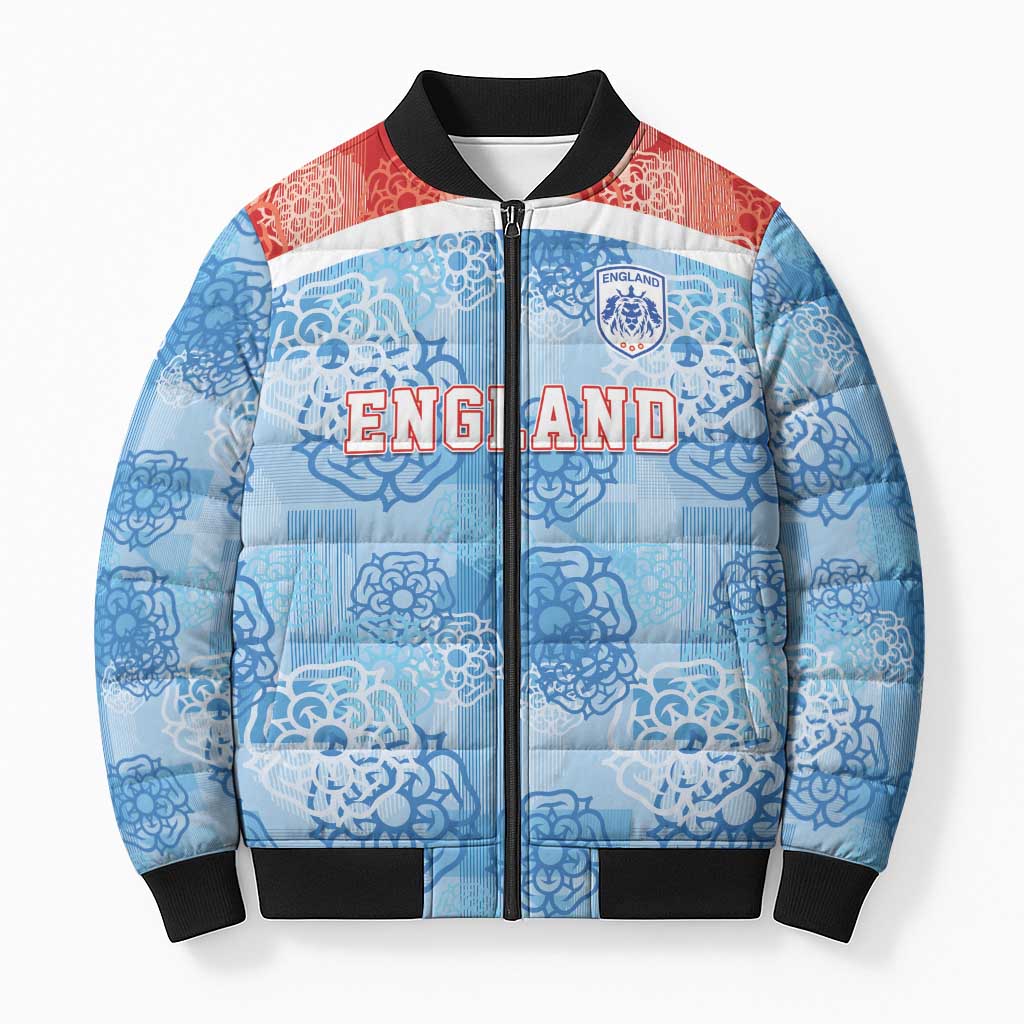 Custom World Football 2026 England Bomber Puffer Jacket Three Lions and Tudor Rose Pattern
