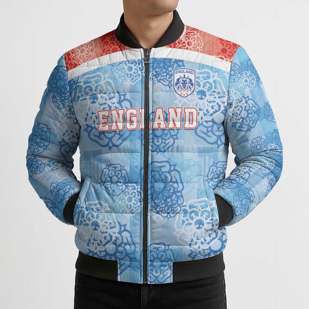 Custom World Football 2026 England Bomber Puffer Jacket Three Lions and Tudor Rose Pattern