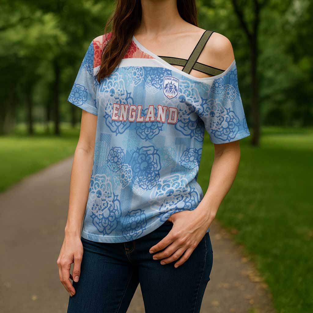 Custom World Football 2026 England Cross Shoulder Shirt Three Lions and Tudor Rose Pattern