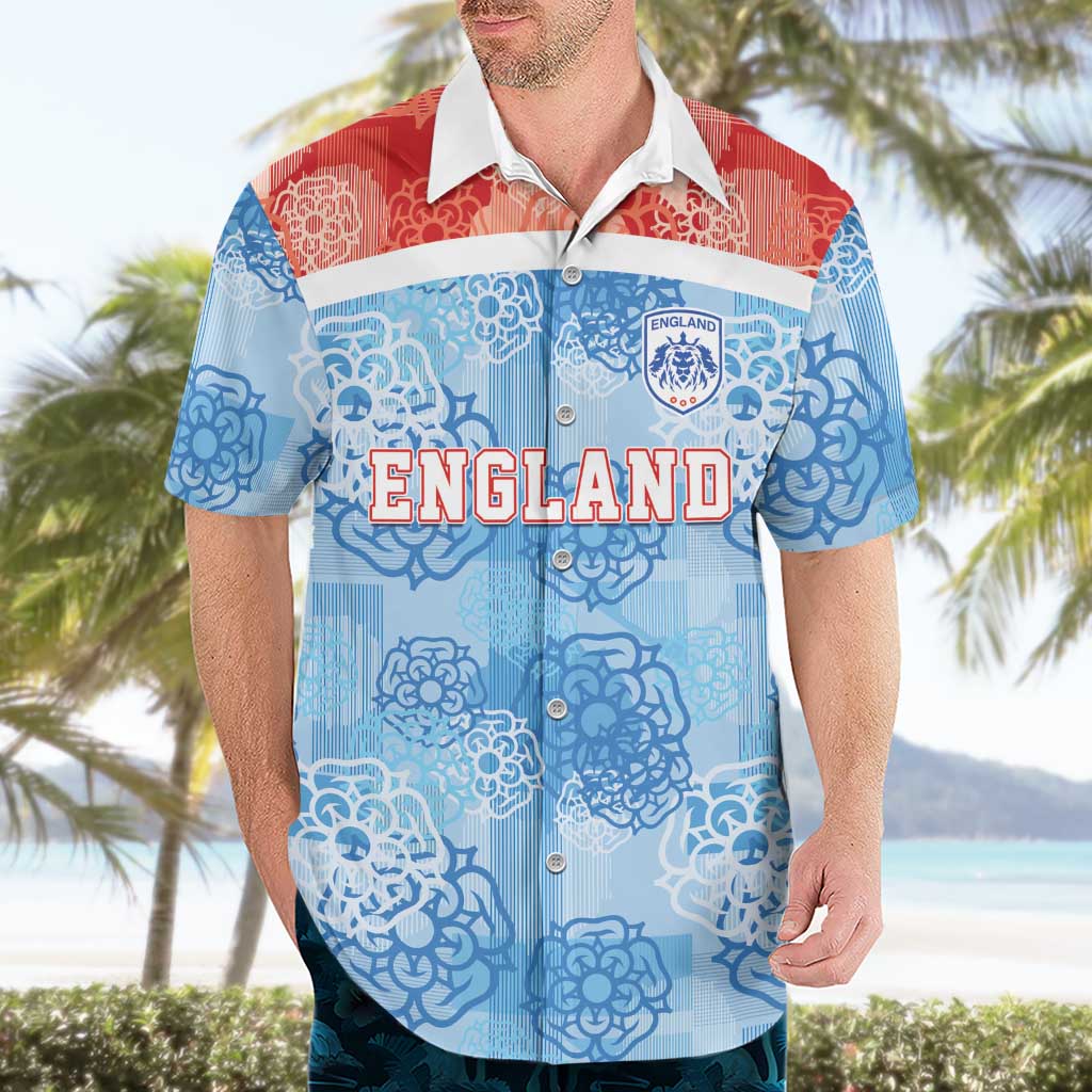 Custom World Football 2026 England Hawaiian Shirt Three Lions and Tudor Rose Pattern