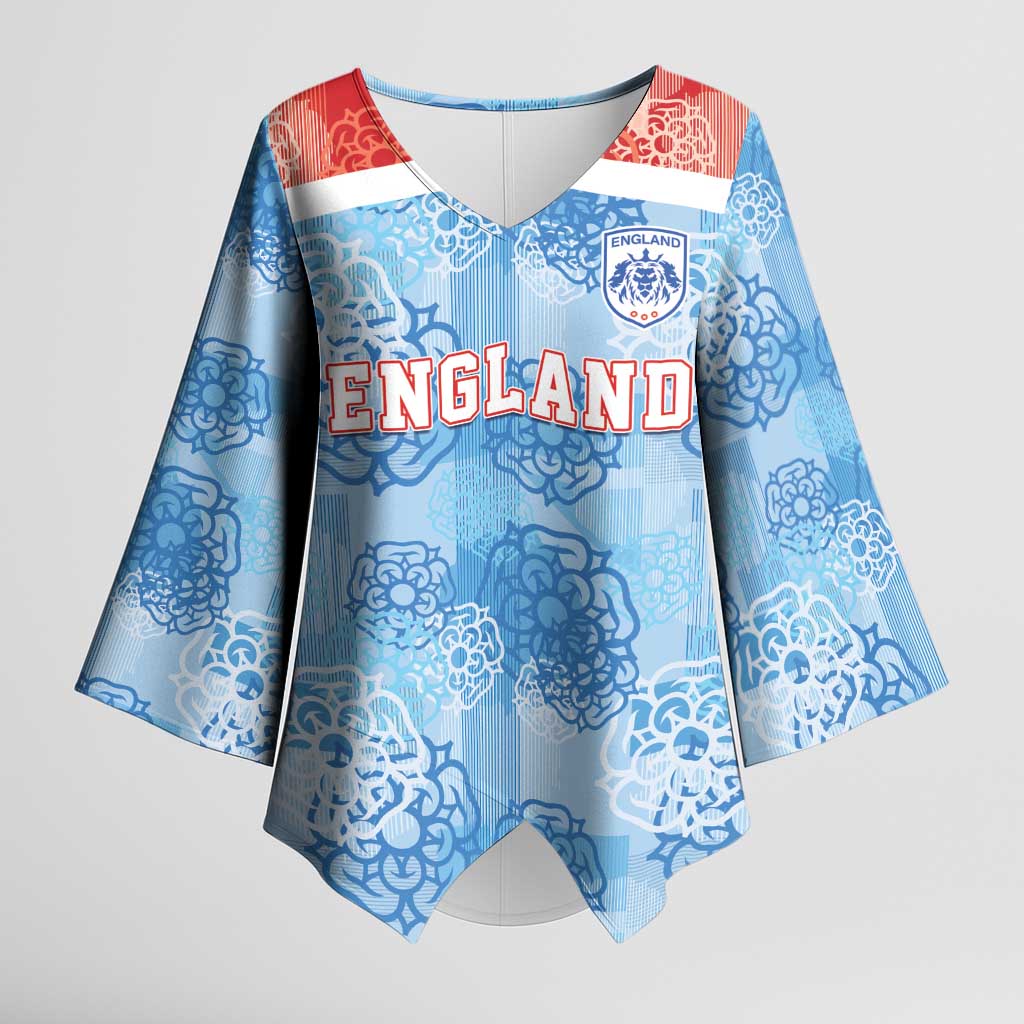 Custom World Football 2026 England Kimono Sleeve Blouse Three Lions and Tudor Rose Pattern