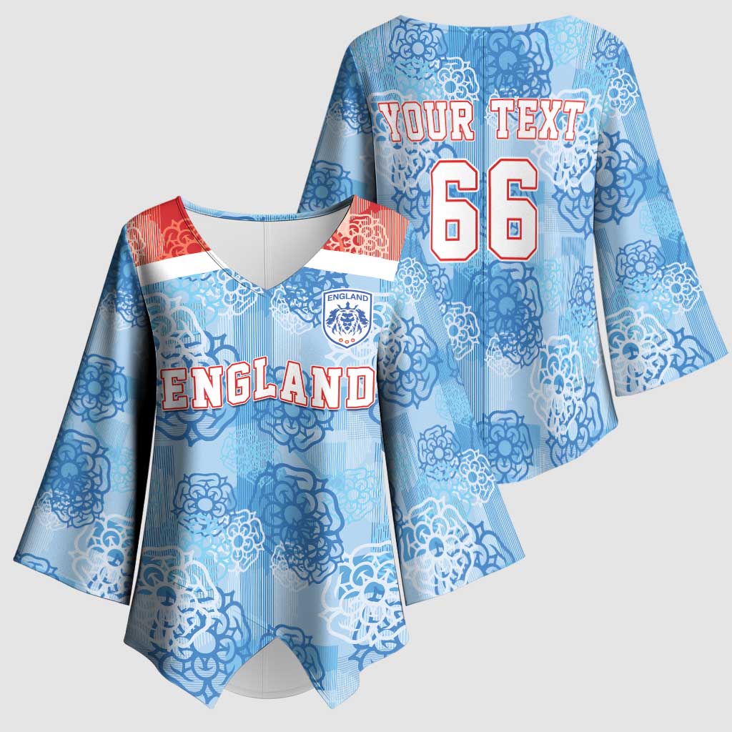 Custom World Football 2026 England Kimono Sleeve Blouse Three Lions and Tudor Rose Pattern