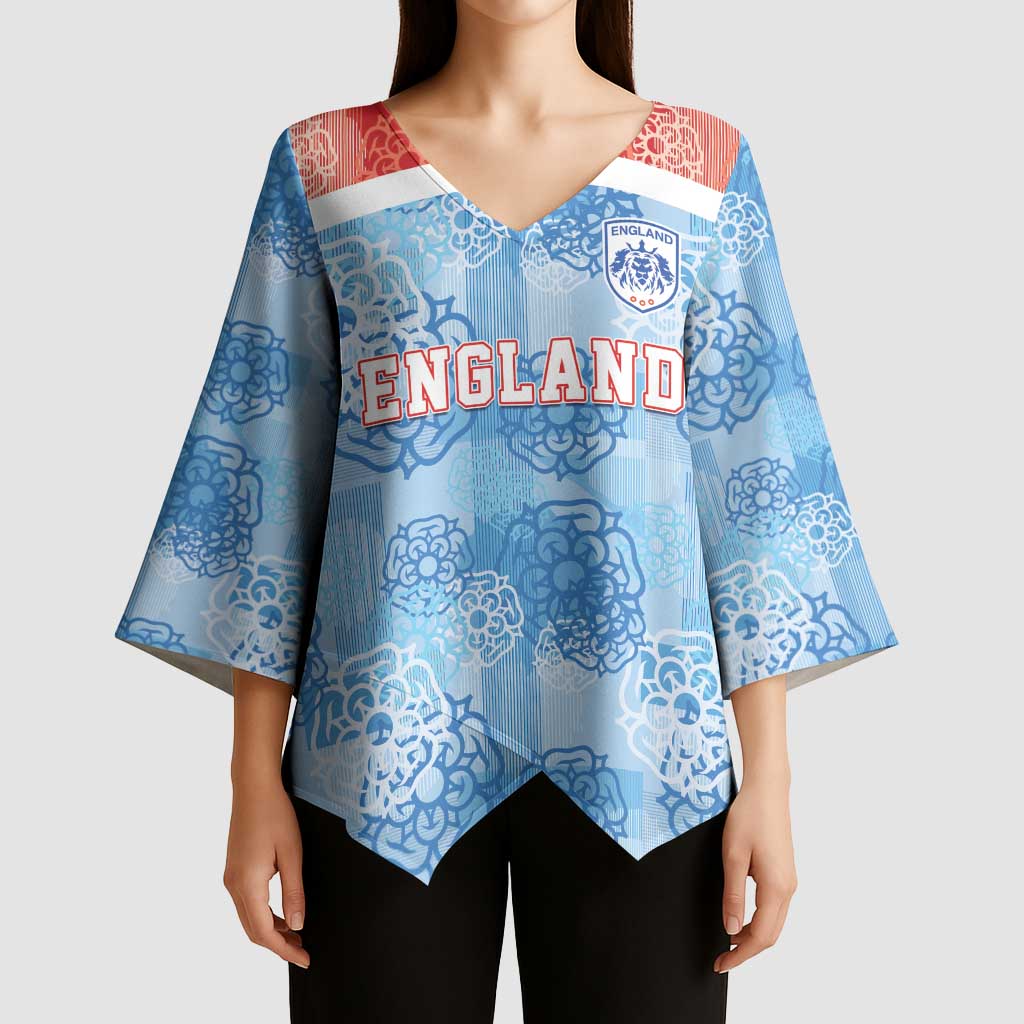 Custom World Football 2026 England Kimono Sleeve Blouse Three Lions and Tudor Rose Pattern