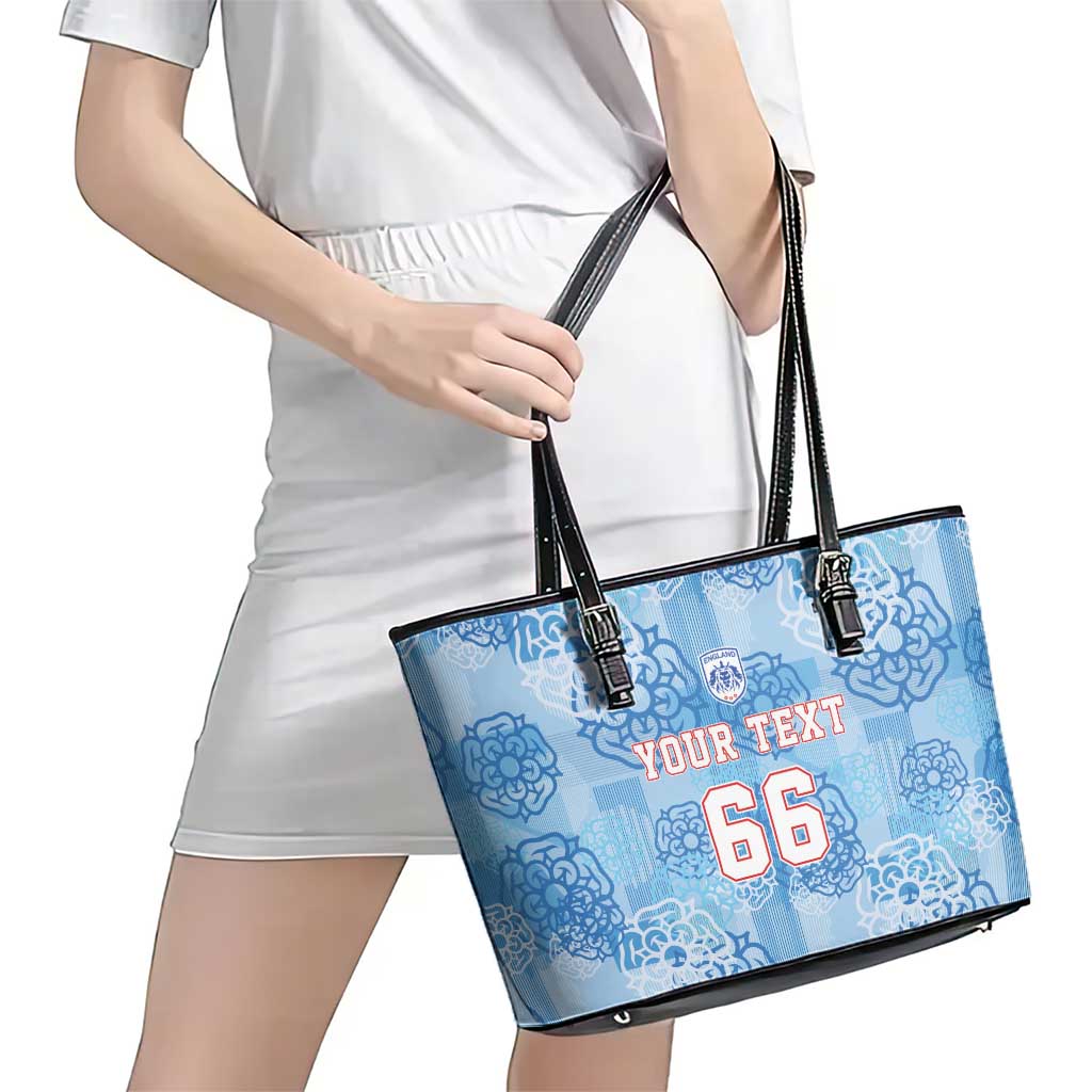 Custom World Football 2026 England Leather Tote Bag Three Lions and Tudor Rose Pattern