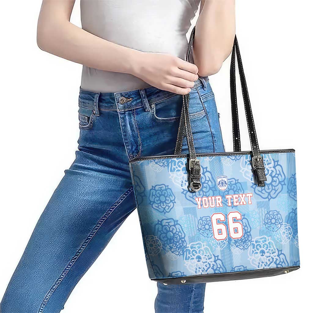 Custom World Football 2026 England Leather Tote Bag Three Lions and Tudor Rose Pattern
