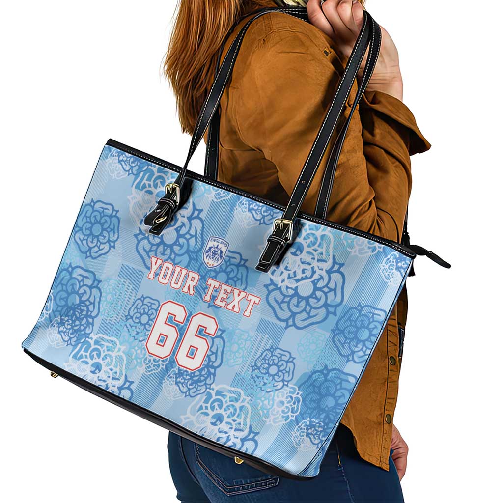 Custom World Football 2026 England Leather Tote Bag Three Lions and Tudor Rose Pattern