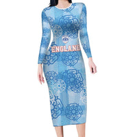 Custom World Football 2026 England Long Sleeve Bodycon Dress Three Lions and Tudor Rose Pattern