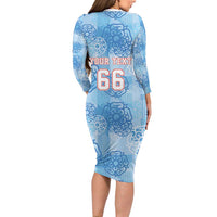 Custom World Football 2026 England Long Sleeve Bodycon Dress Three Lions and Tudor Rose Pattern