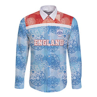 Custom World Football 2026 England Long Sleeve Button Shirt Three Lions and Tudor Rose Pattern