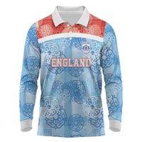 Custom World Football 2026 England Long Sleeve Polo Shirt Three Lions and Tudor Rose Pattern