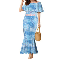 Custom World Football 2026 England Mermaid Dress Three Lions and Tudor Rose Pattern
