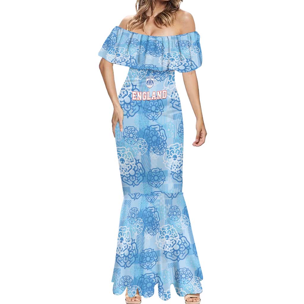 Custom World Football 2026 England Mermaid Dress Three Lions and Tudor Rose Pattern