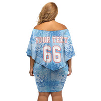 Custom World Football 2026 England Off Shoulder Short Dress Three Lions and Tudor Rose Pattern