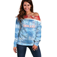 Custom World Football 2026 England Off Shoulder Sweater Three Lions and Tudor Rose Pattern