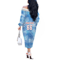 Custom World Football 2026 England Off The Shoulder Long Sleeve Dress Three Lions and Tudor Rose Pattern