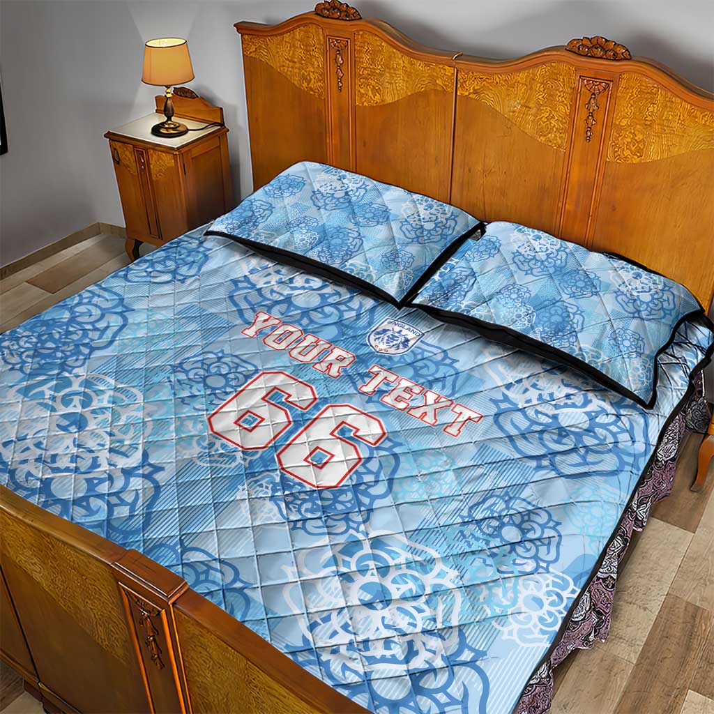 Custom World Football 2026 England Quilt Bed Set Three Lions and Tudor Rose Pattern