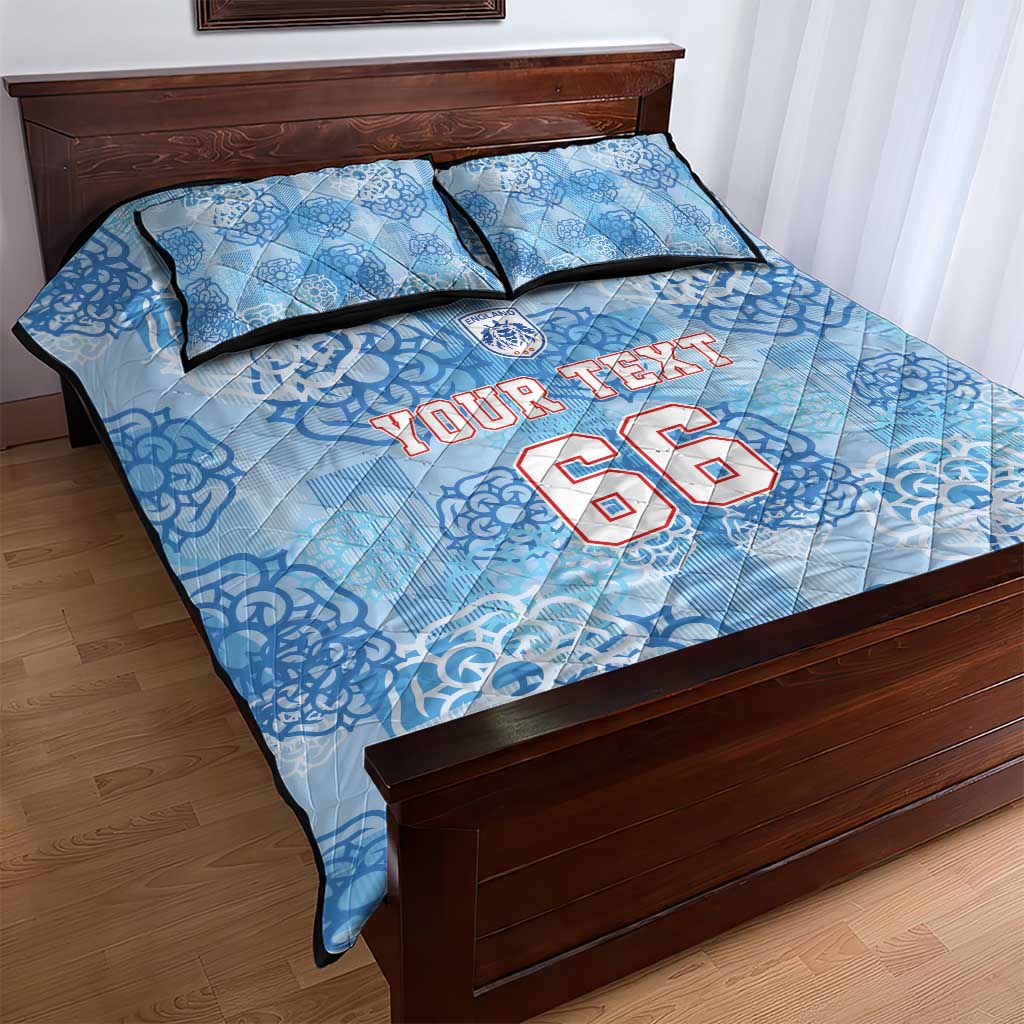 Custom World Football 2026 England Quilt Bed Set Three Lions and Tudor Rose Pattern