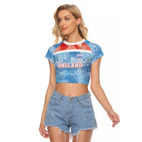 Custom World Football 2026 England Raglan Cropped T Shirt Three Lions and Tudor Rose Pattern