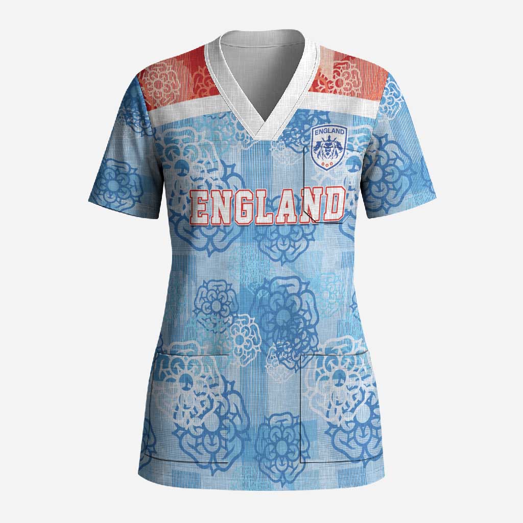 Custom World Football 2026 England Scrub Top Three Lions and Tudor Rose Pattern