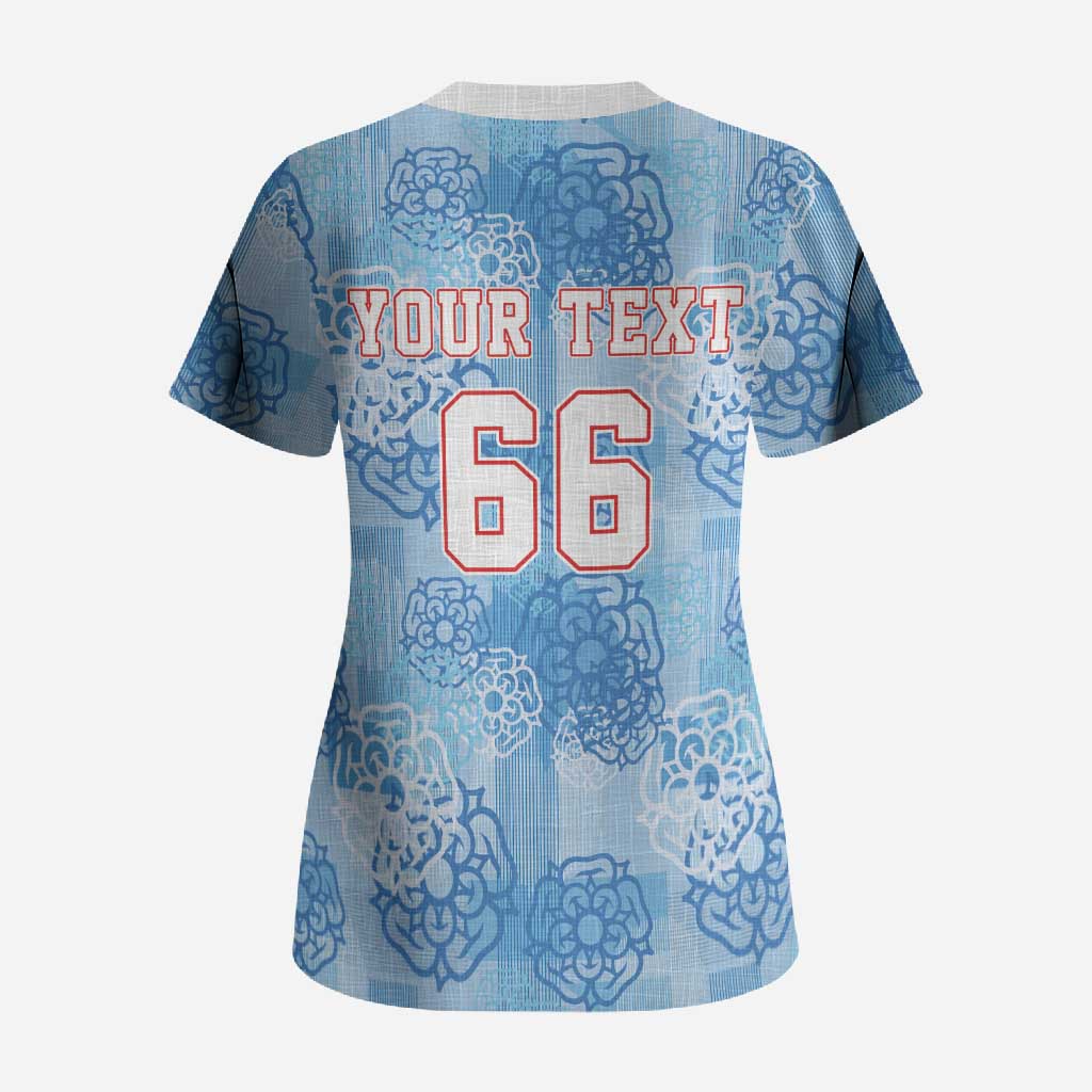 Custom World Football 2026 England Scrub Top Three Lions and Tudor Rose Pattern