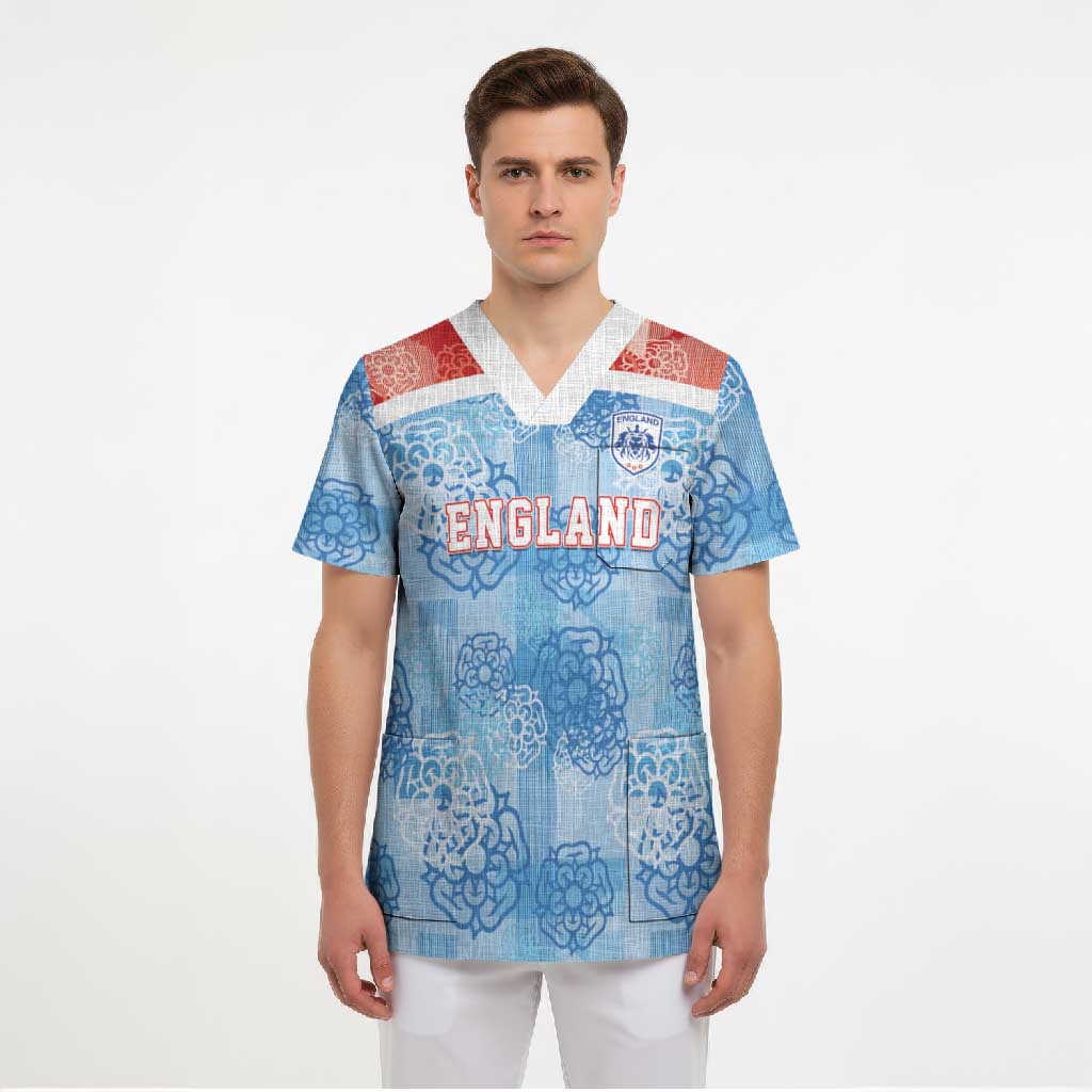 Custom World Football 2026 England Scrub Top Three Lions and Tudor Rose Pattern